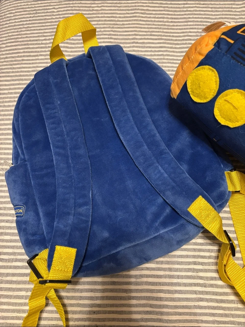 Plush Kids Bus Backpack with Matching Pillow - Blue & Yellow